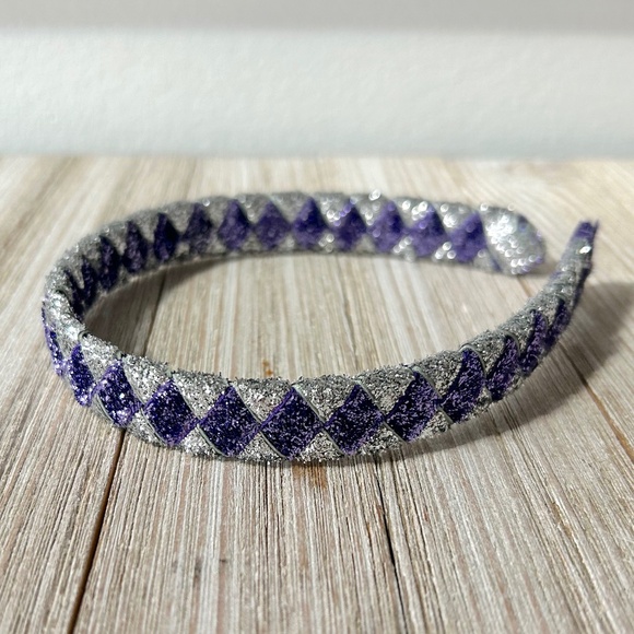Handmade Accessories - Headband Hand-woven glitter ribbons Purple Silver